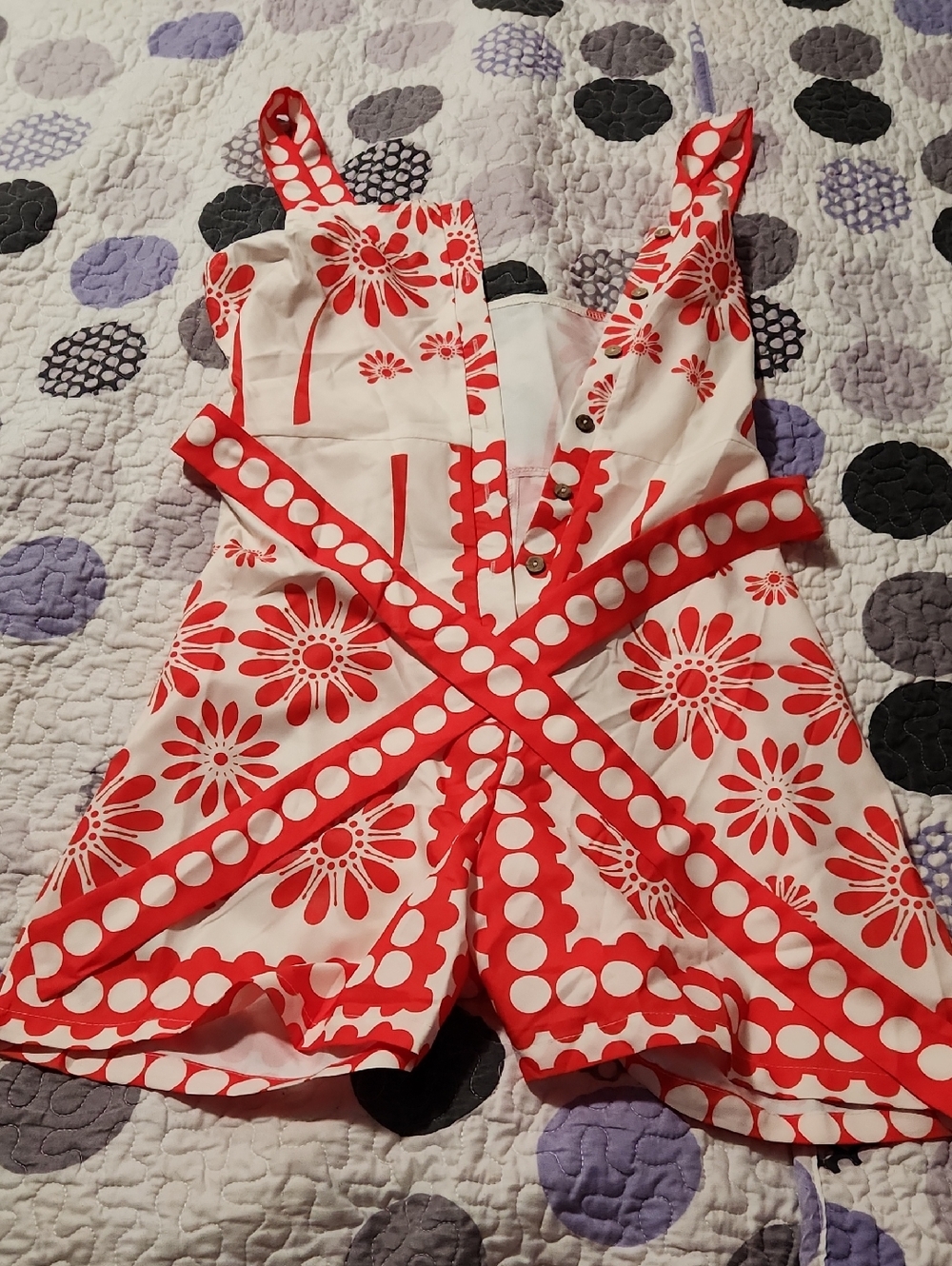 Woman's Red & Cream Floral Summer Romper - Sleeveless